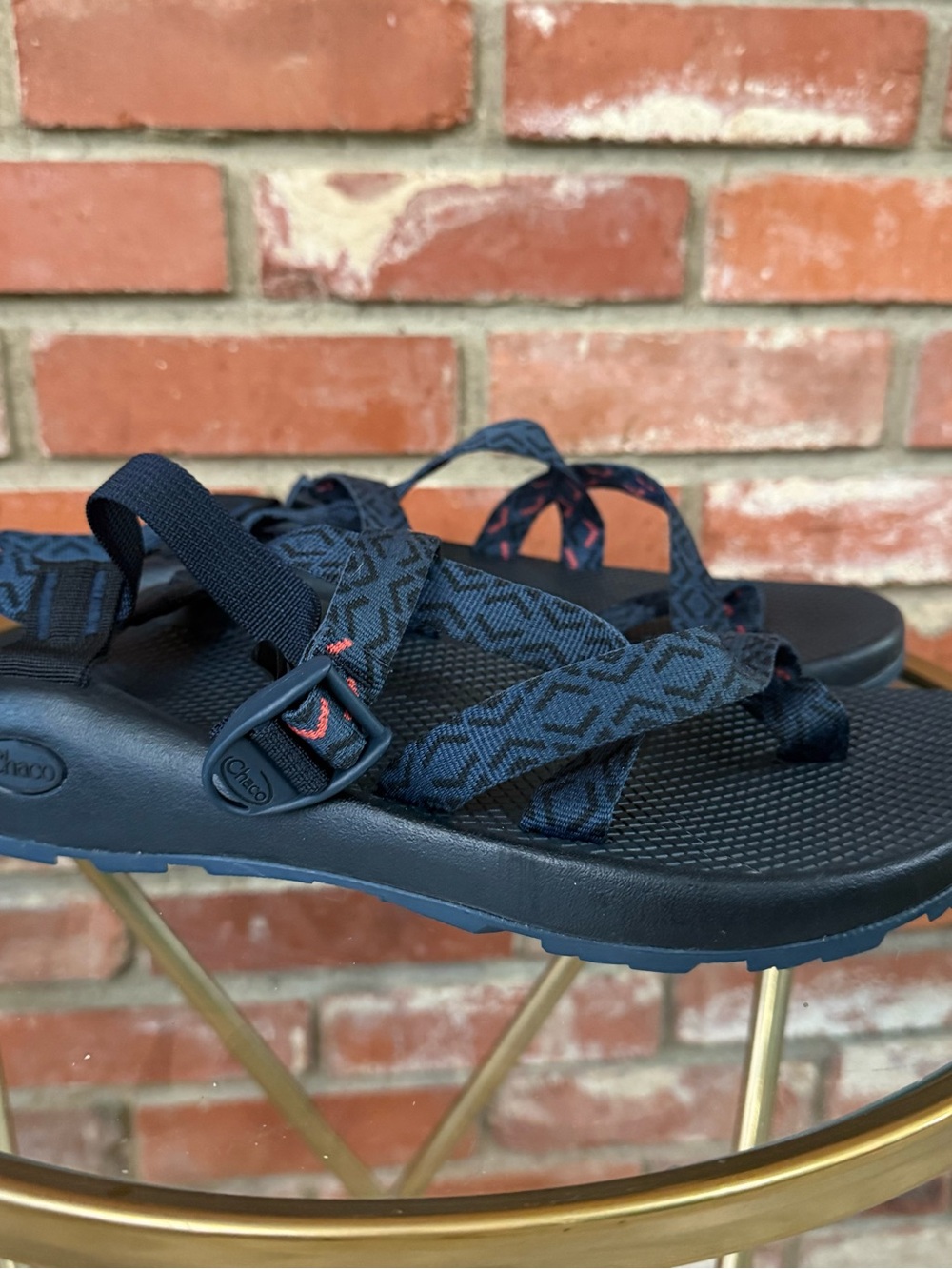 Chaco Black and Navy Geometric Strap Sandals